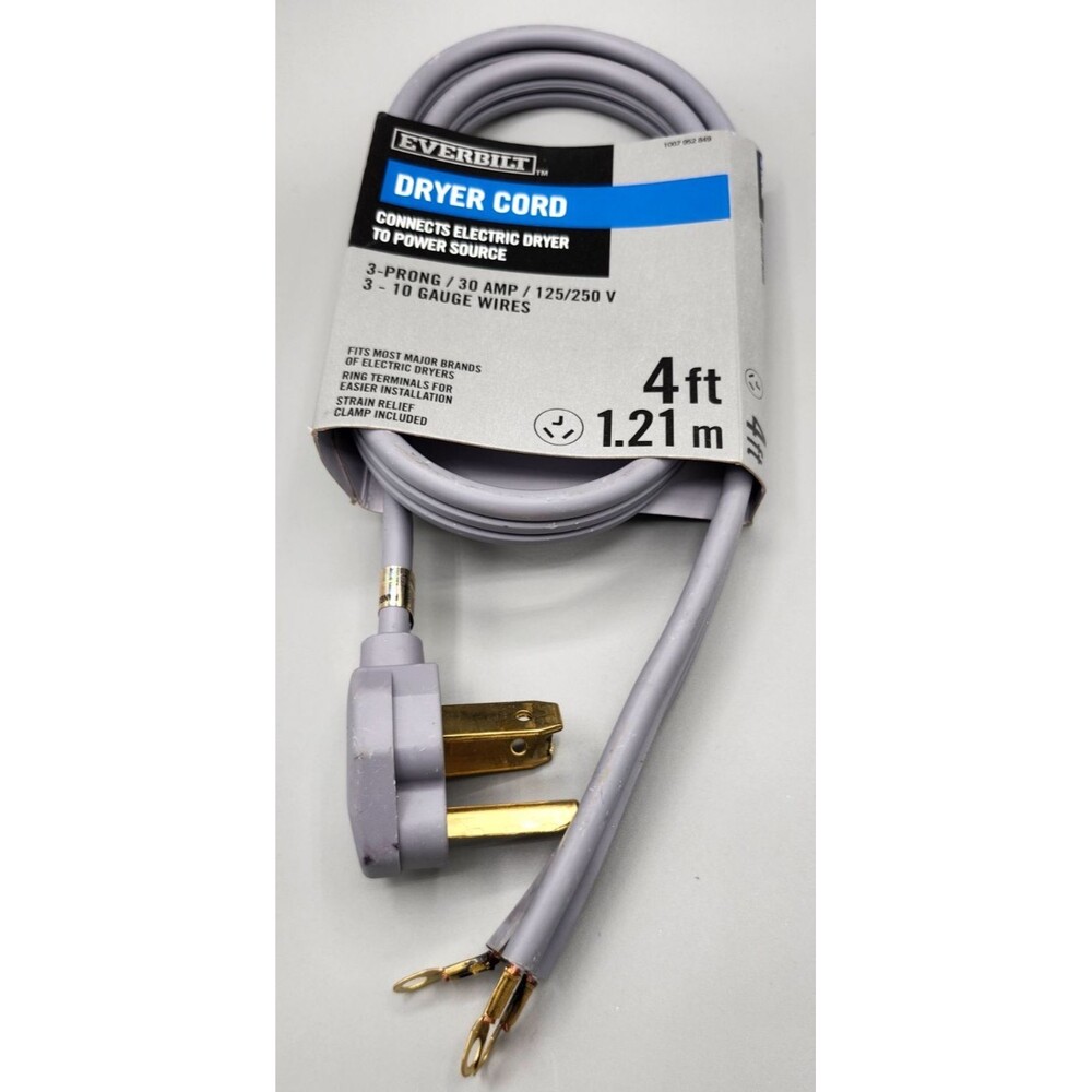 Everbilt Dryer Electric Cord 4 ft. Length 3 Prong 30 AMP Brand New